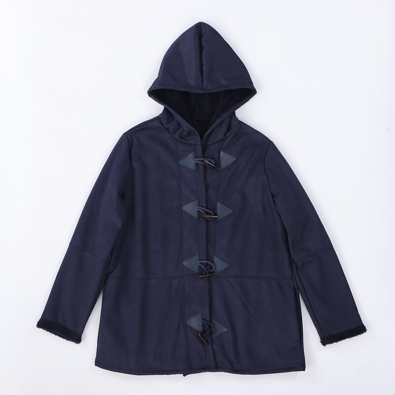 Abrigos de invierno de manga larga de imitación para mujer, chaqueta suelta de doble botonadura con bolsillos, azul marino, talla grande, XXXL