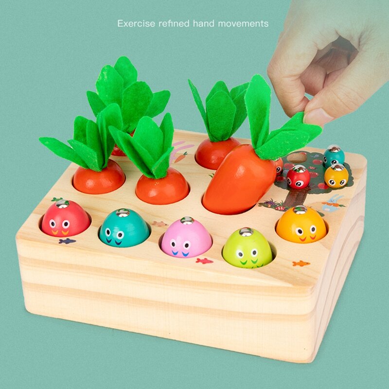 Carrots Harvest Catching Worms Fishing Game Wooden Sorting Toys For Toddlers For Preschool Kids 3 Years Old