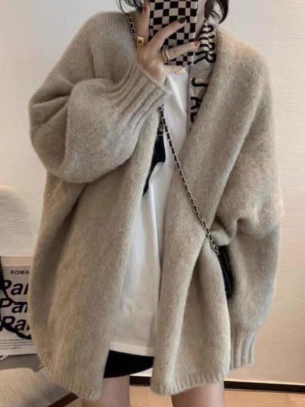 Jmprs Winter Thick Warm Women Cardigan Coat Korean Lazy Wind Loose Sweater Casual Long Sleeve Simple All Match Lady Outwear New
