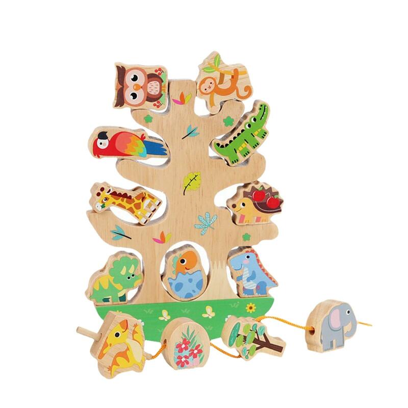 Blocchi di equilibrio in legno giocattoli impilabili apprendimento precoce Puzzle blocchi di costruzione Threading Toys for Festival Birthday Toddlers età 3-6