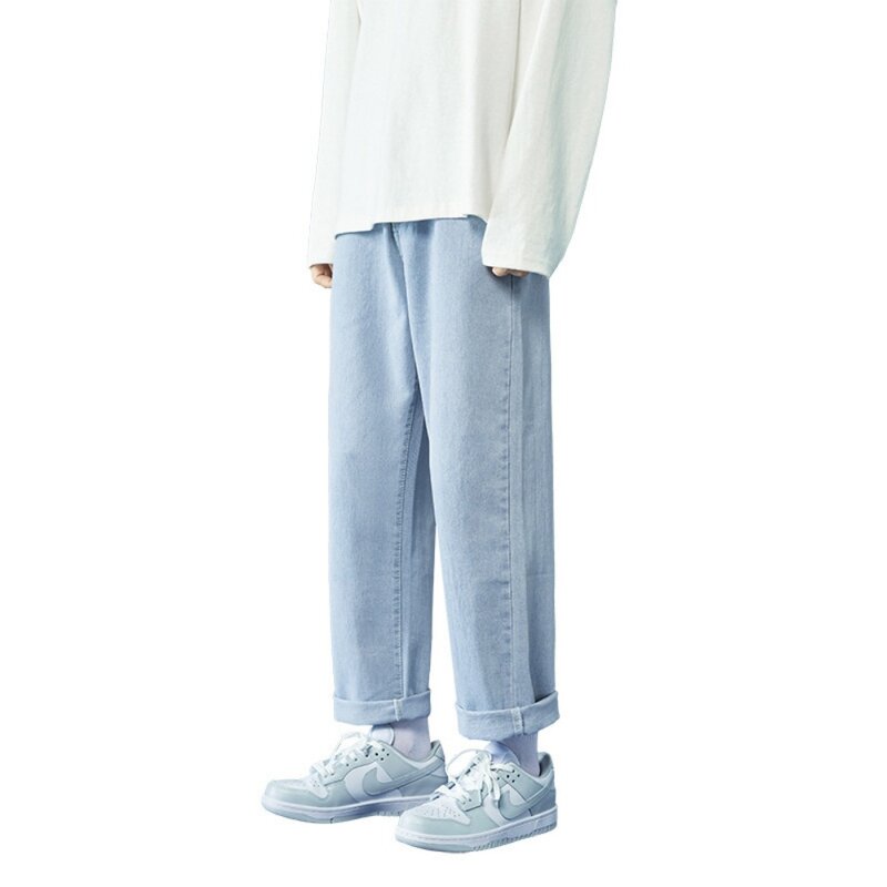 Jean bleu clair à longueur de rinçage pour hommes, pantalon en denim, coupe couvertes, coton décontracté, marque coréenne FJMale Grill, mode, nouveau, 2024