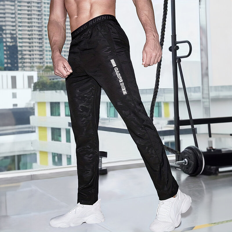 Men's Sweatpants Zipper Pocket Running Pants Quick Dry Fitness Streetwear Football Training Jogging Sports Casual Tight Pants
