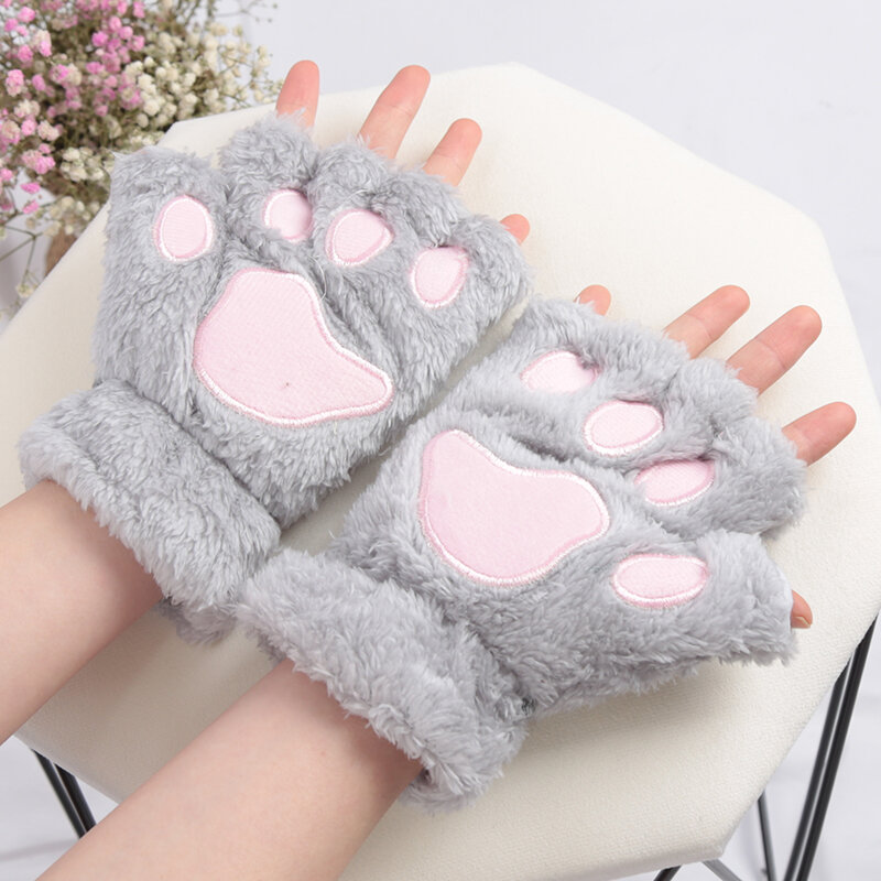 女性のための漫画の猫の手袋,厚いぬいぐるみ,美しいスタイル,クマの足,冬のミトン,暖かい女の子のためのギフト手袋