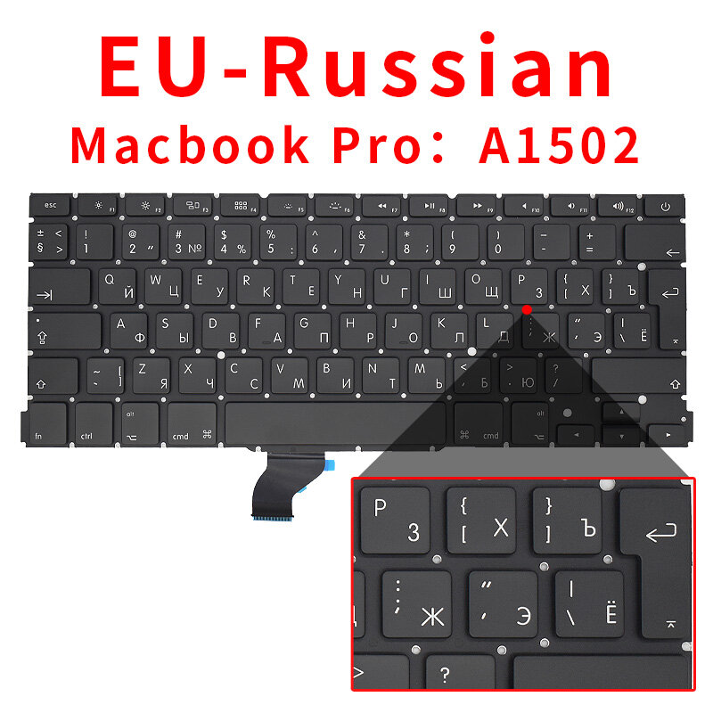 New Laptop A1502 Keyboard US UK Spain Russian French Swiss Portugal Layout For Macbook Pro Retina 13" 2013 2014 2015 Year