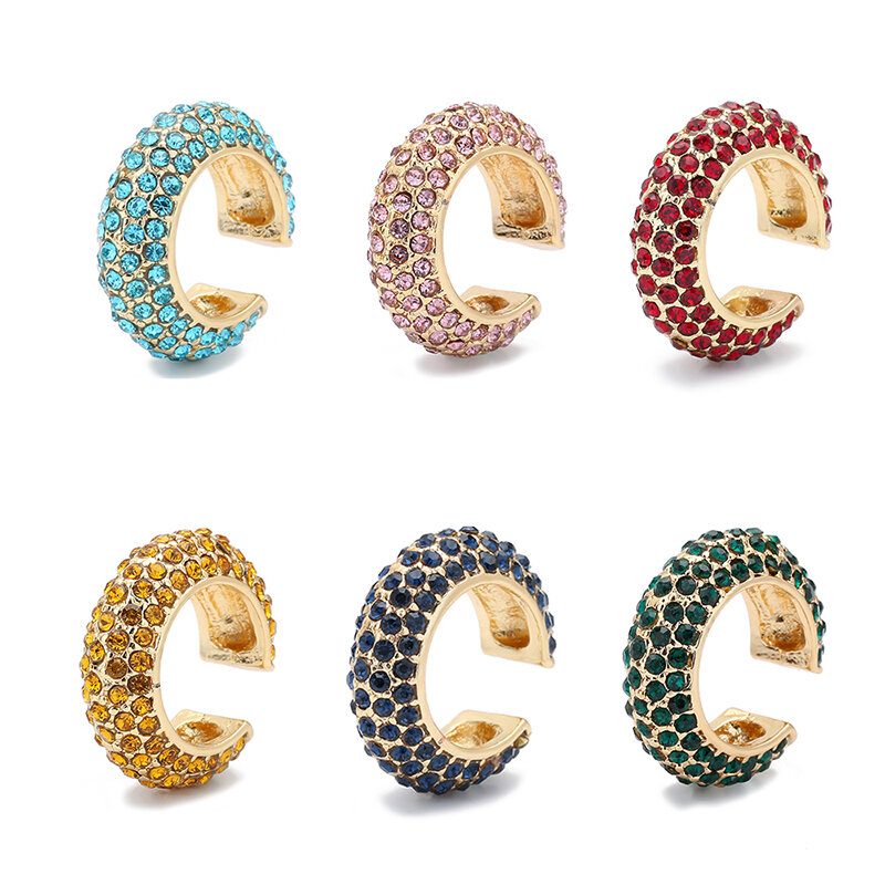 Boucles d'Oreilles Multicolores en Clip CZ, Clips Auriculaires Empilables en Forme de C, Sans Piercing, pour Femme, Nouvelle Collection 2024