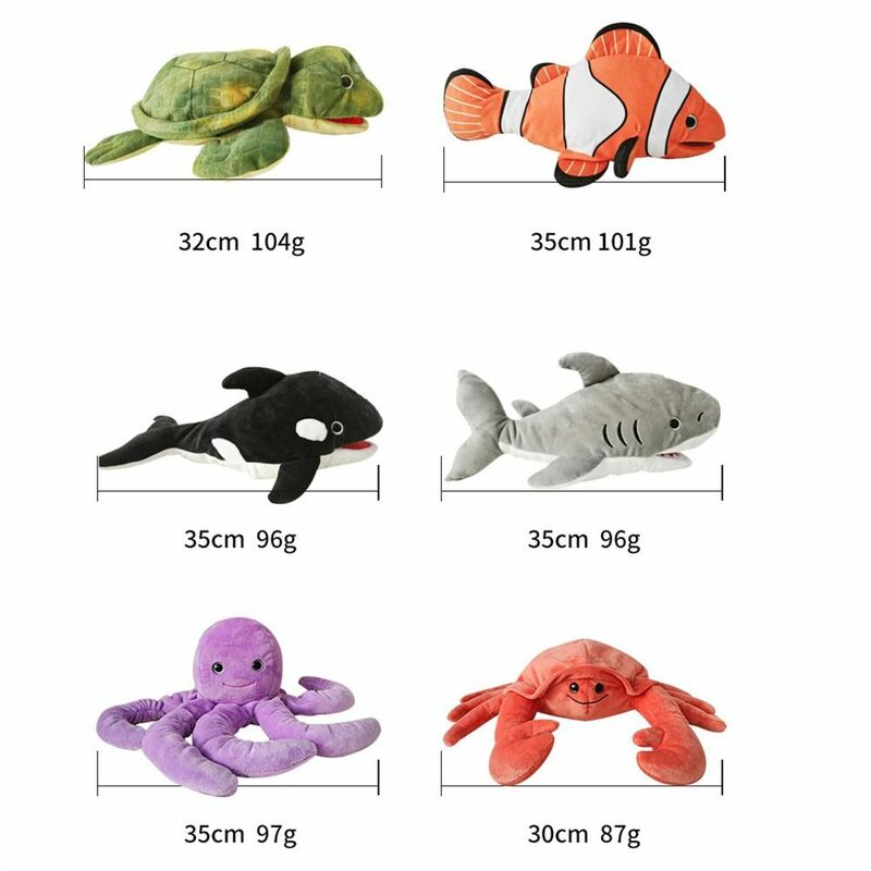หุ่นสัตว์ทะเลปากขยับได้ตุ๊กตาสัตว์เต่าเต่าทะเลตุ๊กตาฉลามหุ่นเชิดปลาหมึกปูบอกเรื่องราวการศึกษาช่วงต้น