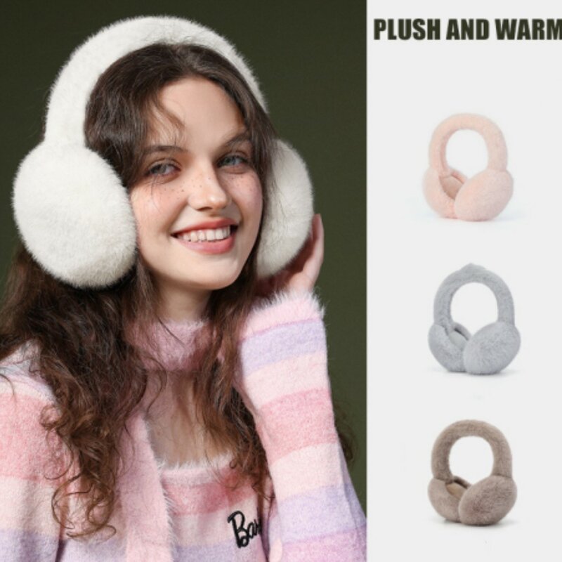 Penutup telinga bulu halus untuk wanita, penghangat telinga musim dingin luar ruangan tahan angin modis Solid lipat pelindung telinga musim dingin