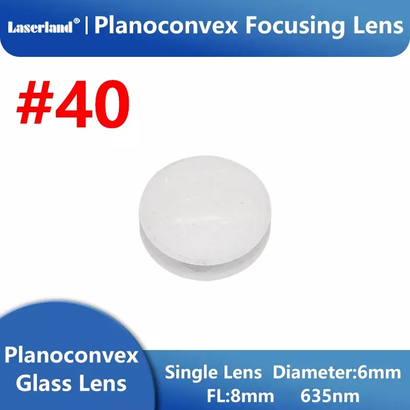 Lente de foco revestida para laser, Vidro de focagem planoconvexo, Elementos ópticos, Distância focal, 6mm Diâmetro, 8mm, 635nm