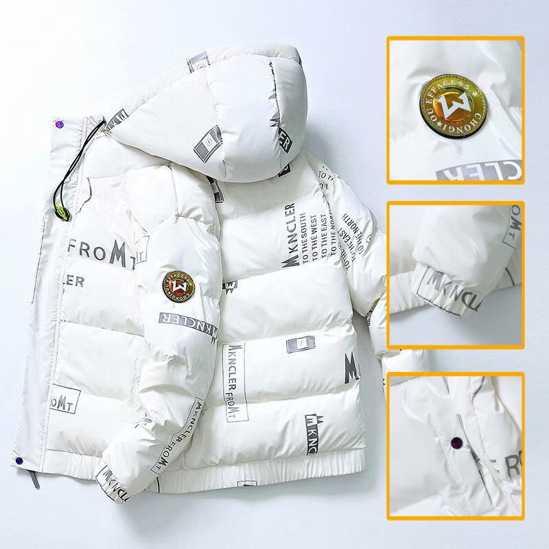 メンズホワイトダックジャケット,韓国のファッション,厚みのあるショートコート,カジュアルなパーカー