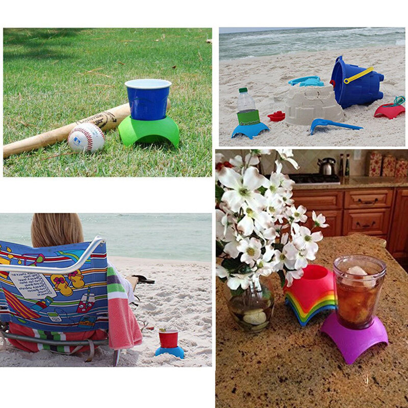 Acessórios de praia Para Férias Must Haves Sand Cup Holder Para Praia 5 Pack Multicolor Praia Sand Coaster Drink Cup Holder Para