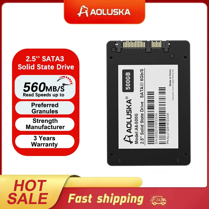 AOLUSKA-SATA 3 SSD Disco Rígido, Unidade de Estado Sólido, PC, Laptop, Desktop, 512GB, 2TB, 120GB, 128GB, 240GB, 480GB, 500GB, 2,5"