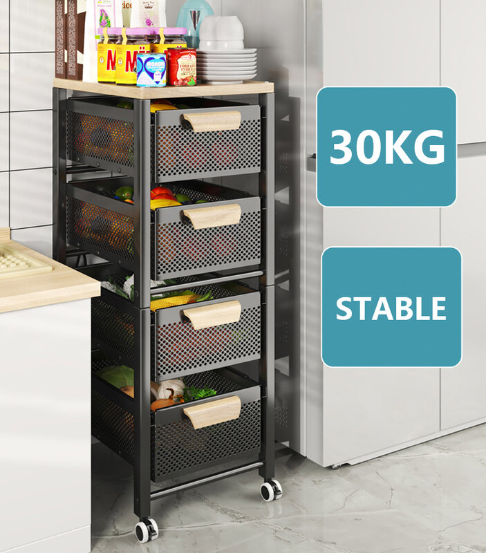 Cozinha Metal Rolling Stackable Basket, Carrinho utilitário, Storage Stand, Organizador de Snack de Frutas Vegetais, Home Shelf, 2 Nível, 3 Nível, 4 Nível, 5 Nível, 6 Nível