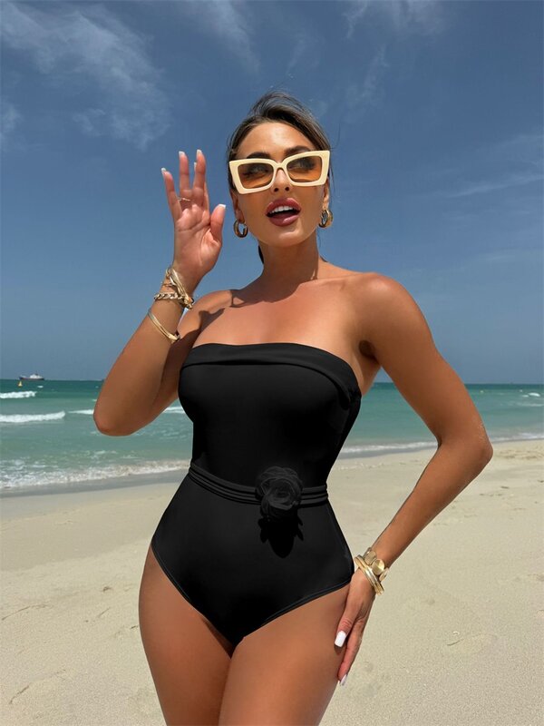 1 Piece Women's Swimsuit Underwear Jumpsuit With 3D Flower Lace Up Summer Beach Holiday Sexy Casual Daily Hot Girl Streetwear