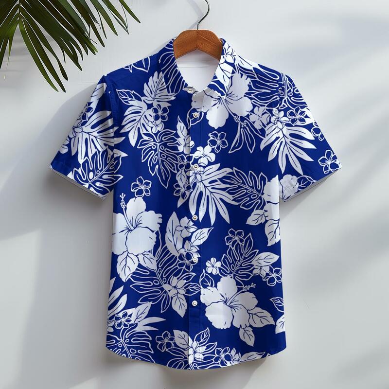 Camisa hawaiana de manga corta para hombre, camisa informal con botones, hojas tropicales, en 3D estampado Floral, ropa para vacaciones de verano