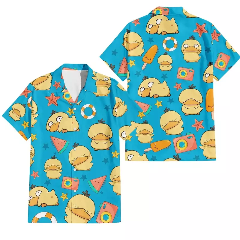 Camiseta larga com estampa 3D havaiana masculina, blusa de manga curta, desenho animado animal divertido, roupas de verão