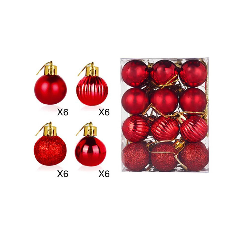 Galvanizado Bolas De Natal Brilhantes, Xmas Tree Baubles, Pingente, Ornamento De Festa De Casamento, Conjunto De Decoração, 3cm, 24Pcs