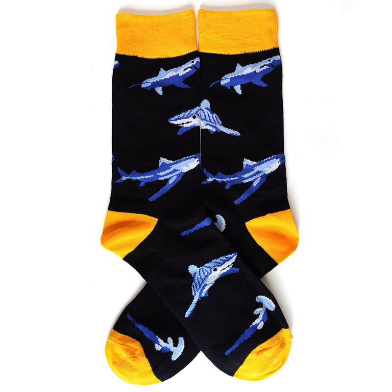 Носки мужские длинные в стиле хип-хоп, хлопок, с мультяшным рисунком рыбы, птицы, попугая, акулы, 58 моделей