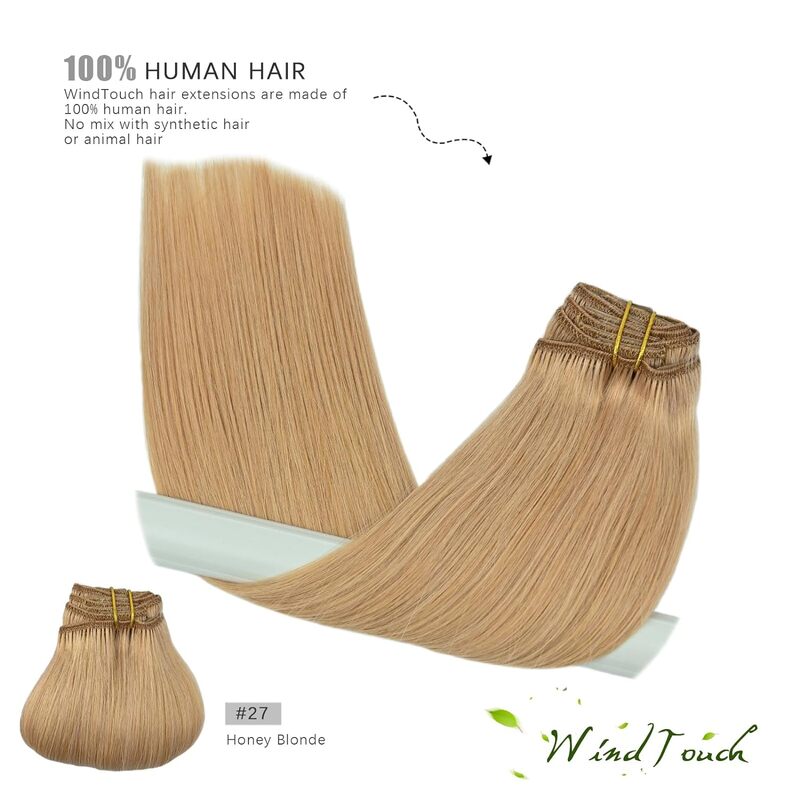 Rechte Clip In Hair Extensions Menselijk Haar 8 Stks/set Met 17Clips Dubbele Inslagclip In Human Hair Extensions Honingblond 27 #