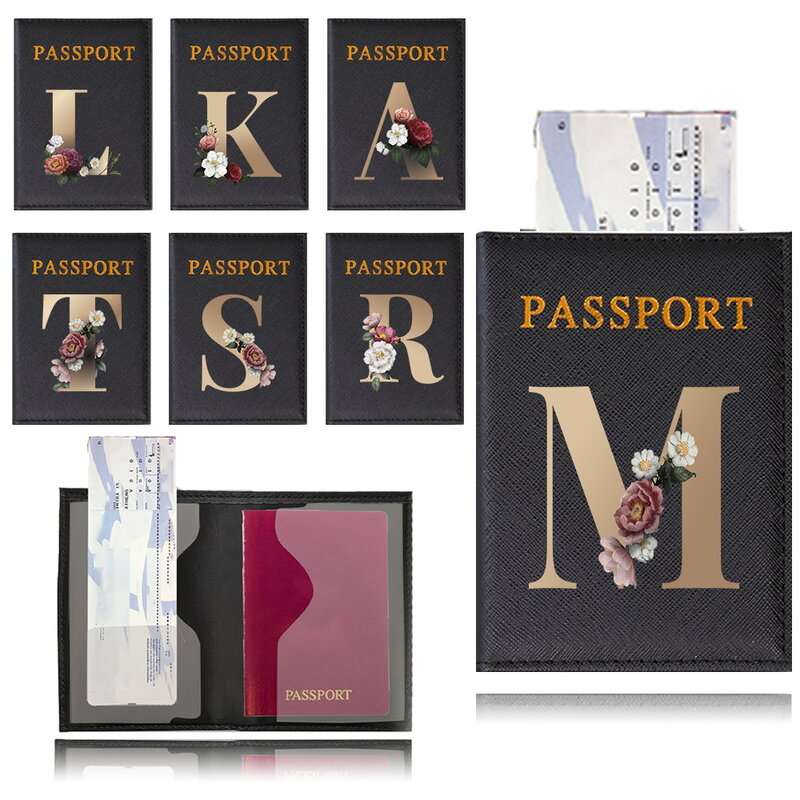 Nowa prosta modna okładka na paszport Złoty wzór litery Uchwyt na paszport Portfel Prezent PU Skórzane etui na karty Pokrywa unisex