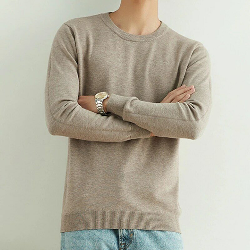 남성용 라운드 넥 니트 셔츠 스웨터, 한국 단색 캐주얼 뜨게 풀오버, 남성 트렌드 의류, 28 스타일, 가을 겨울 패션