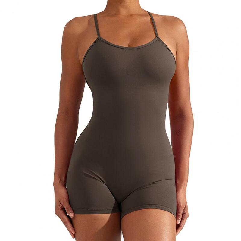 Pelele de Yoga sin costuras para mujer, ropa deportiva sin mangas con espalda cruzada, tela suave transpirable de alta elasticidad