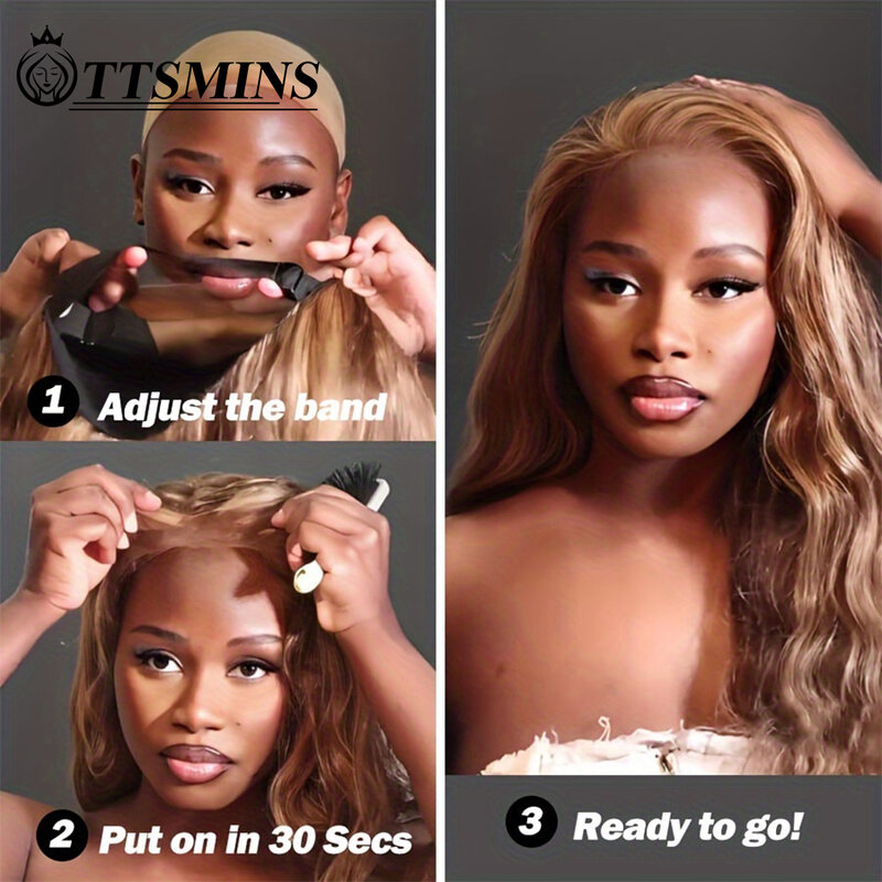 Highlight 5x5 HD Lace Closure Wig Wear And Go Glueless Wigs Human Hair Pre Plucked Pre Cut Lace 4/27Ombre Honey Blonde Body Wave