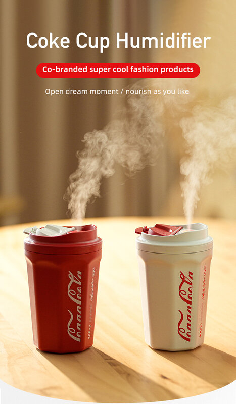 Креативный увлажнитель воздуха в виде чашки Cocas Cola, домашний, с USB-зарядкой, 400 мл, Автомобильный увлажнитель воздуха высокой емкости