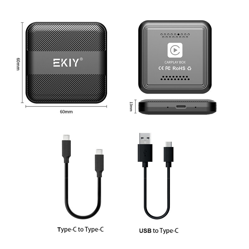 EKIY Mini caja de reproducción de coche con cable a Carplay inalámbrico adaptador automático de Android Smart Ai Box Bluetooth WiFi Spotify Connect enchufe USB inteligente