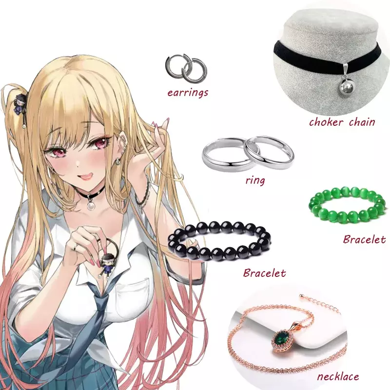 Pendientes de Anime Marin Kitagawa, collar, accesorios de Cosplay, arte de uñas, pulsera de orejas, anillos, My Dress-Up Darling, accesorios de Cosplay, regalo