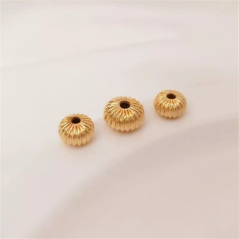 14K Gold Plated Pumpkin bead stripe flat abacus count plate bead handmade diy jewelry loose bead bracelet jewelry