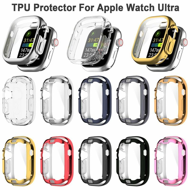 Capa completa TPU para Apple Watch, pulseira, protetor de tela inteligente, pára-choques, escudo protetor, ultra, 49mm