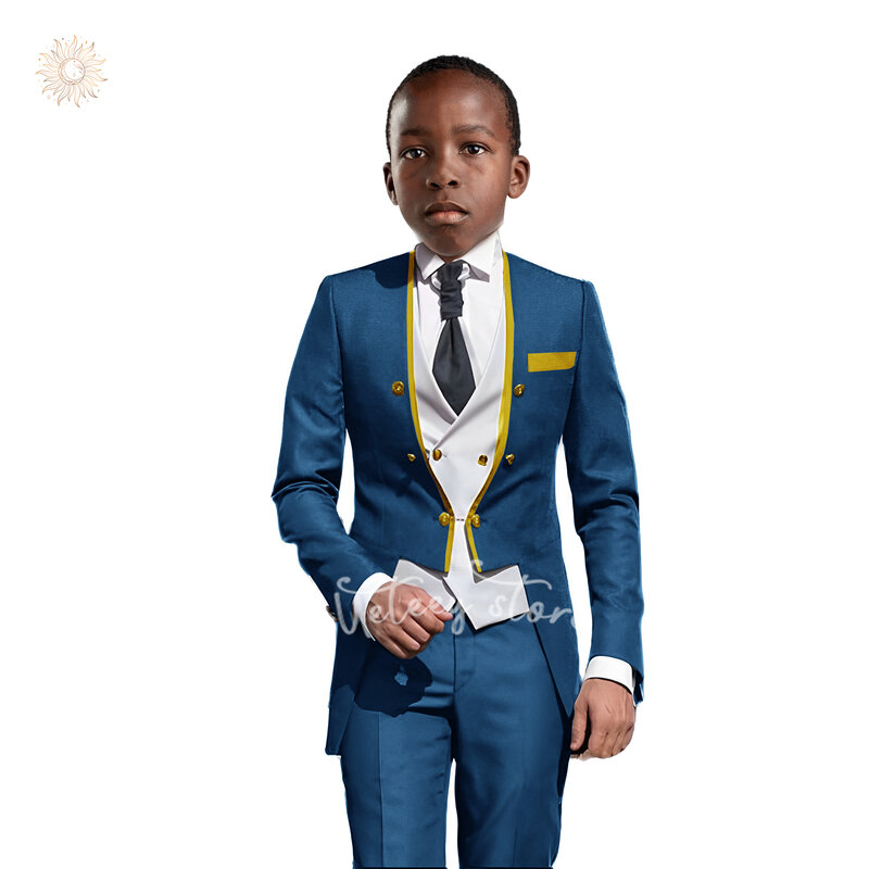Костюм-смокинг для мальчиков, облегающий костюм из 3 предметов, детский официальный костюм, Блейзер, брюки, жилет