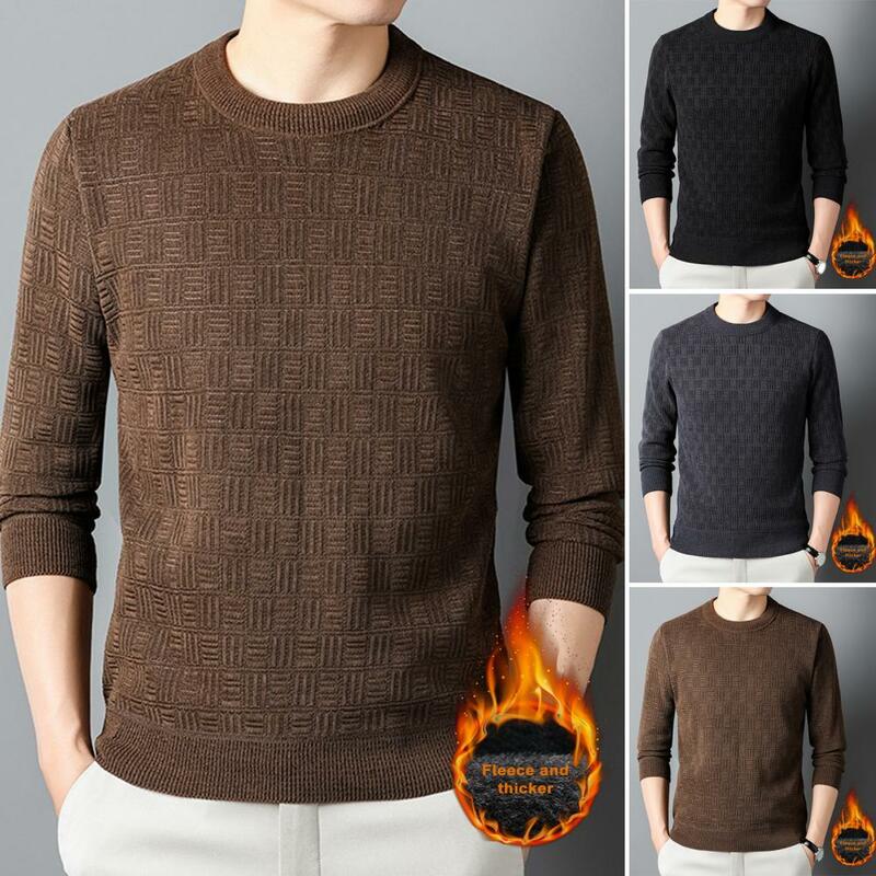 Męski jesienno-zimowy sweter z dzianiny z długim rękawem ciepła, Slim dopasowana bluza miękka Plus rozmiar casualowa męska bluza do połowy długości