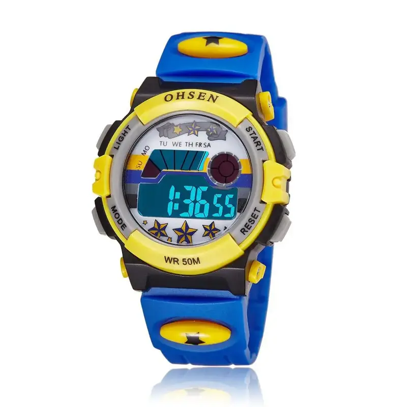 Ohsen นาฬิกาสำหรับเด็กที่มีสีสันการ์ตูนนาฬิกากันน้ำจับเวลานาฬิกาอิเล็กทรอนิกส์นำ Jam Tangan Digital สำหรับเด็กเด็กหญิงเด็กชาย