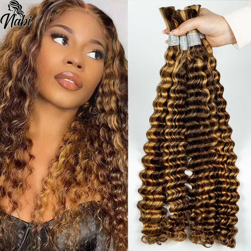 NABI rambut manusia massal disorot P4/27 bundel ekstensi rambut Bulks gelombang dalam tidak ada jalinan rambut bundel untuk wanita kepang