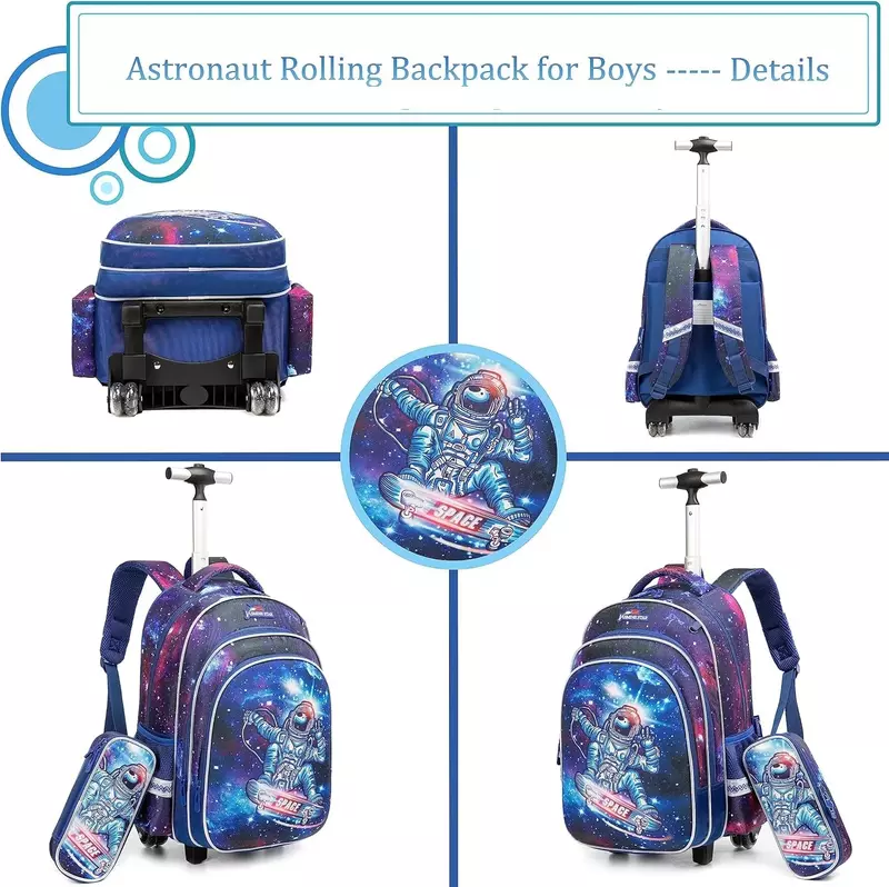 Dropshipping Children Trolley Backpacks with Roller Luggage Backpack on Wheels Astronaut Rolling Backpack for Boy School Bag Set
