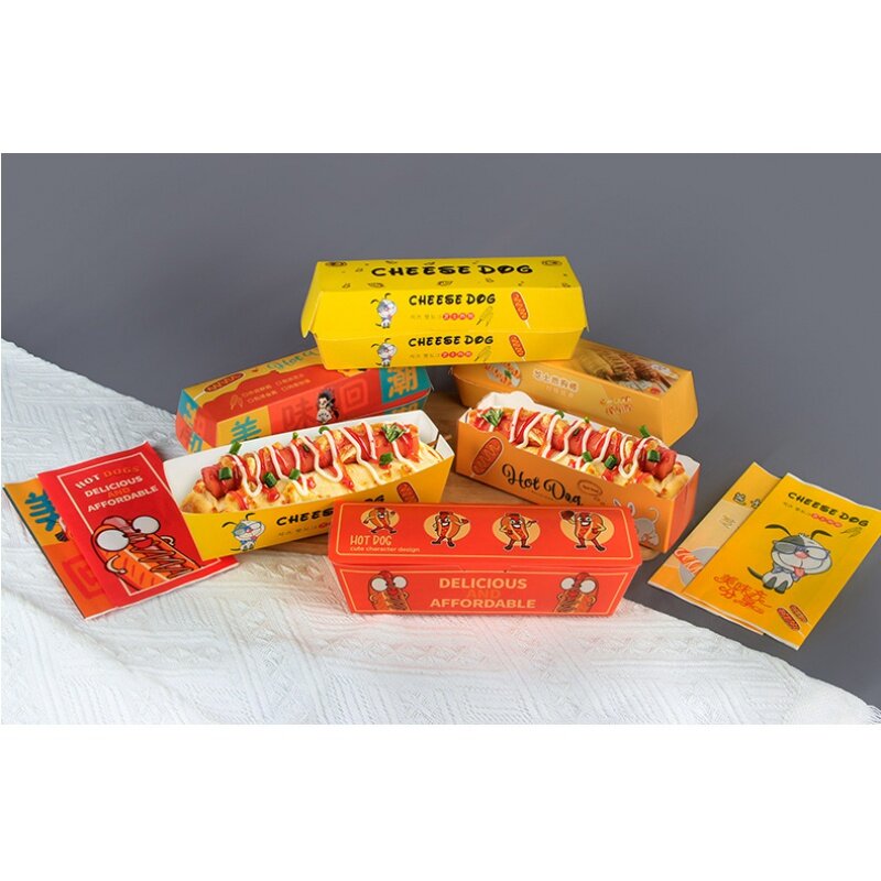 Kunden spezifisches Produkt zum Mitnehmen Einweg-Kraft-Food-Box Hot Dog Stick Papier verpackung Food Tray Box