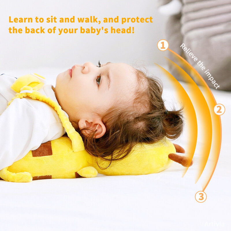Protector de cabeza de bebé pequeño, cojín de seguridad para evitar daños en la espalda, almohadas de seguridad de dibujos animados, almohada anticaída transpirable 1-3T
