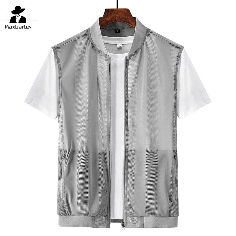 Men Summer Mesh Vest Quick-dry Breathable Multi-pocket Outdoor Fishing Hiking Sleeveless Jacket With Zipper Pockets Work Jacket