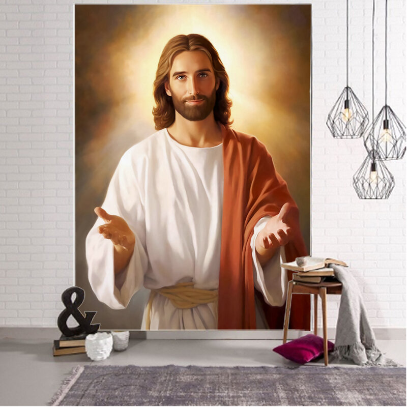 Christelijke Charme Jesus Foto Achtergrond Decoratie Wandtapijt Zoon Van God Christelijk Geloof Achtergrond Wandtapijt