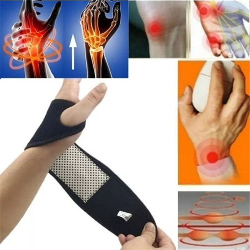 1Pair Tourmaline Self-Heating Wrist Brace Sports Protection Wrist Belt Far Infrared Magnetic Therapy Pads Braces Pain Relief
