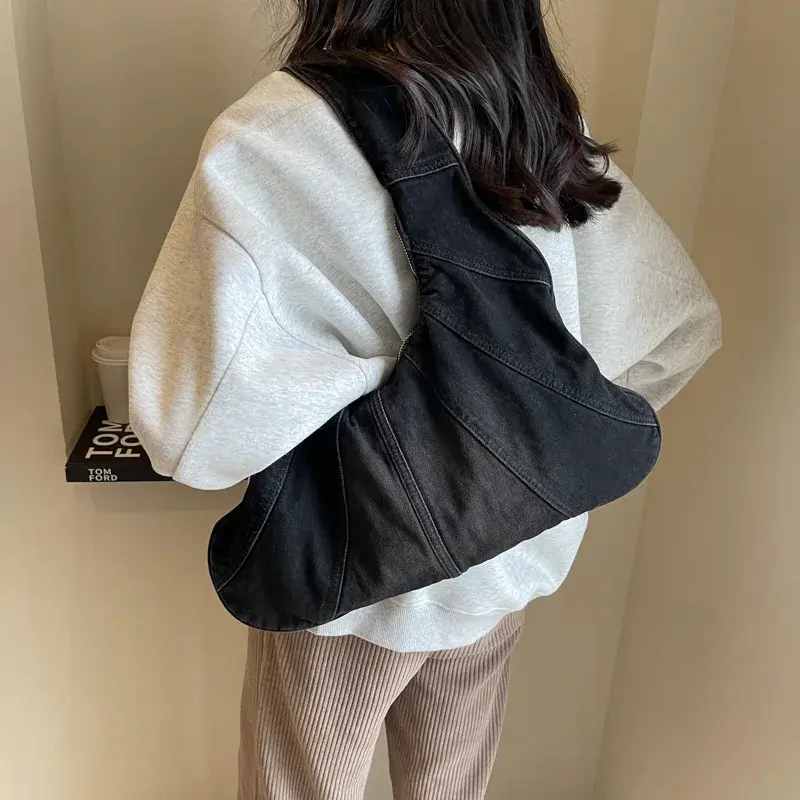 Personalized Distressed Denim Women's Bag Fashionable Handbag Single Shoulder Bag 2024 New Trend Ladies' Underarm Hobo Bag