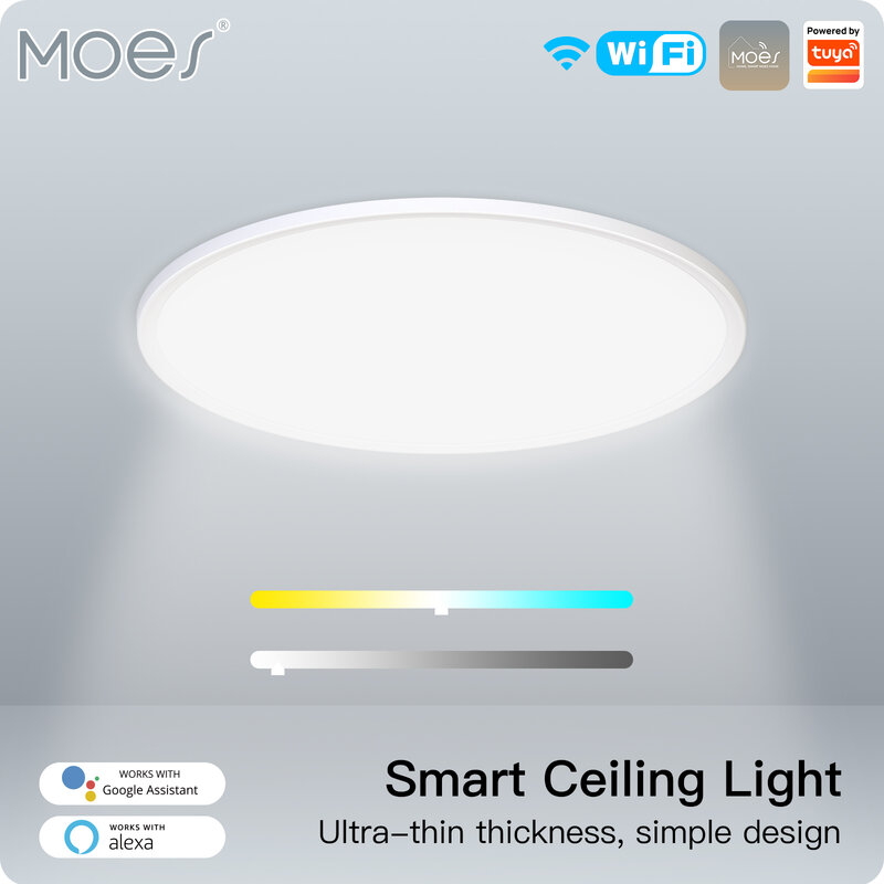 Moes inteligente wifi luz de teto ultrafinos de poupança de energia rgb iluminação regulável led lâmpada tuya app controle remoto voz google alexa