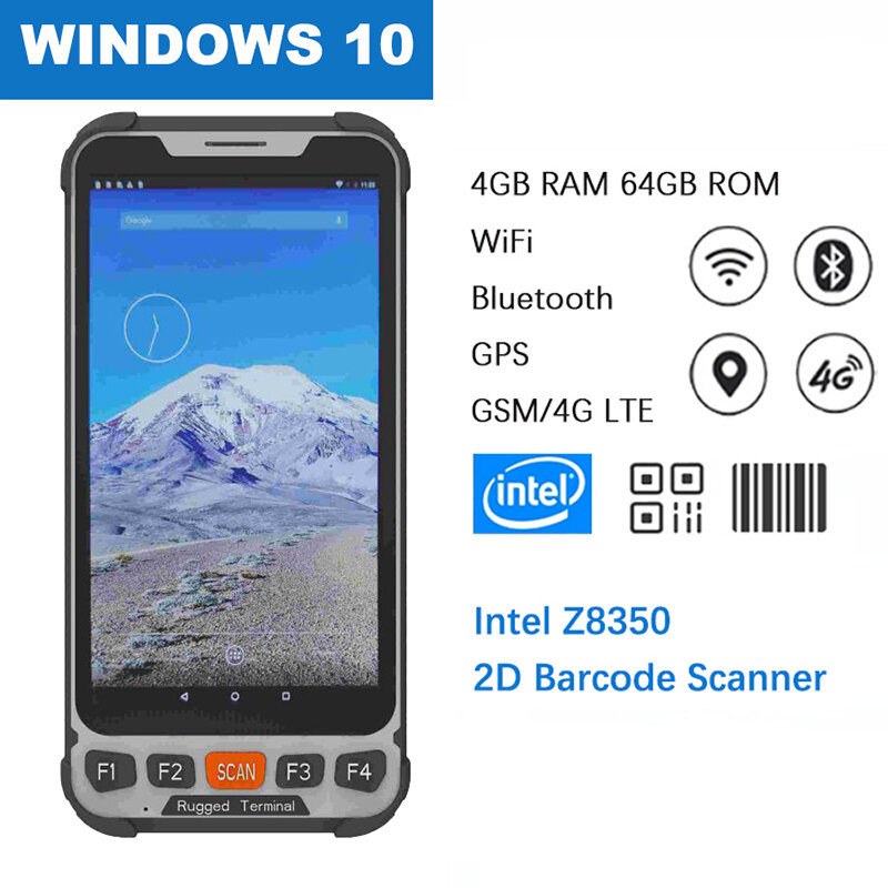 견고한 윈도우 10 태블릿 1D 2D 바코드 스캐너 리더, 휴대용 산업용 컴퓨터 PDA 스캐너 NFC RFID