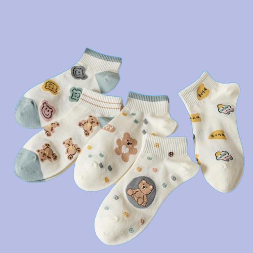 Женские низкие носки 5/10 пар, милые весенне-летние хлопковые тонкие носки в японском стиле ins с мультяшным изображением медведя