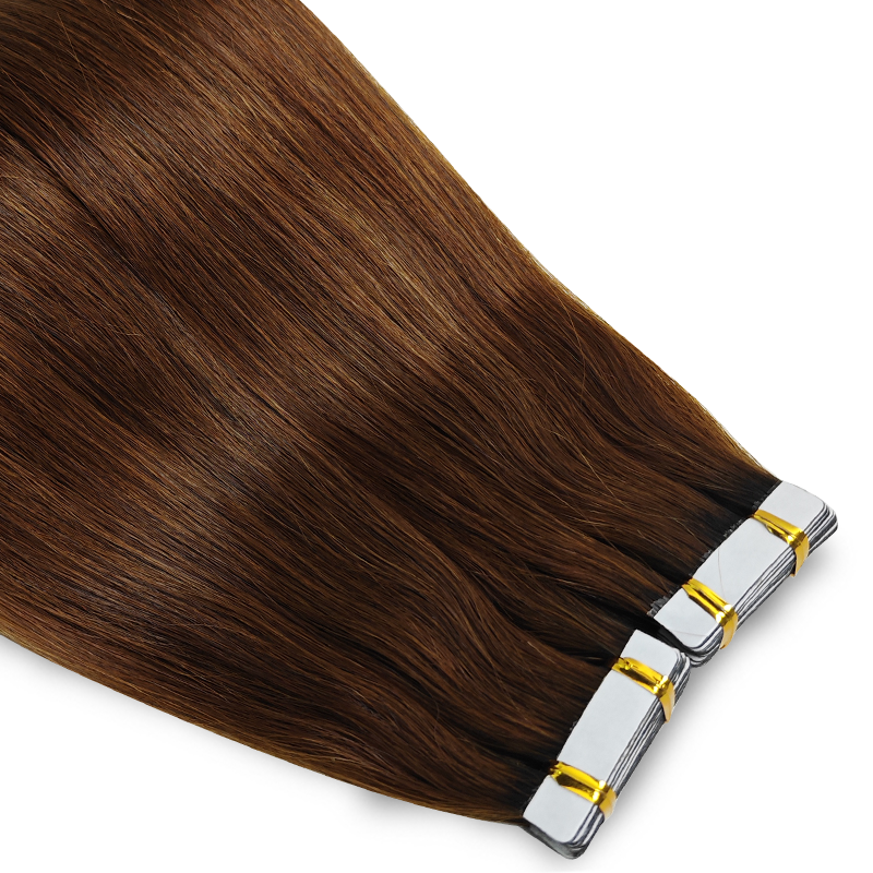 Taśma w przedłużeniach ludzkich włosów 100% Remy naturalny #4 kolor prosta bezszwowa taśma ze skóry PU do salonu wysokiej jakości 16-26 Cal