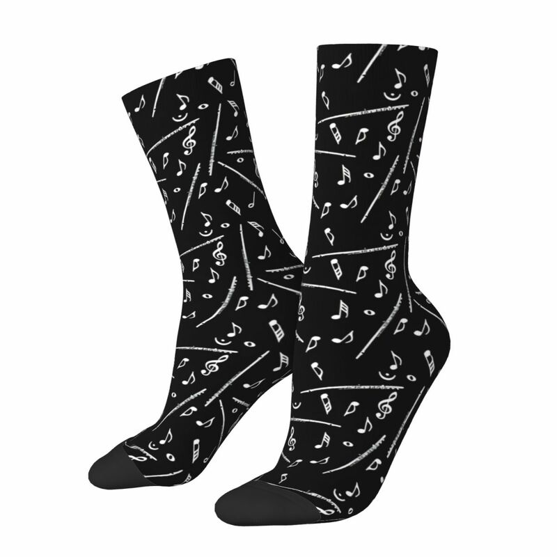 Забавные сумасшедшие носки для мужчин, флейта, белая музыкальная нотка, хип-хоп, Харадзюку, музыкальная носка, счастливый узор, печатные круглые носки для мальчиков, повседневный подарок