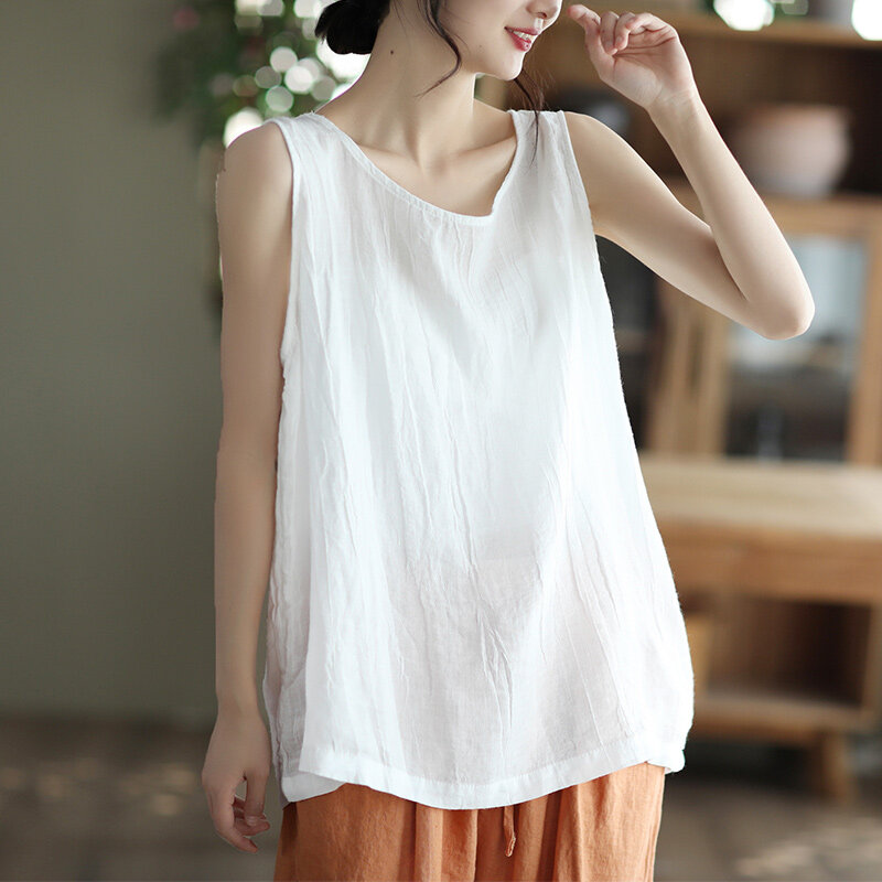 High Quality Thin 2024 Summer New Cotton and Linen Vest Women Korean Loose Fitting Fashionable, Comfortable and Versatile Top