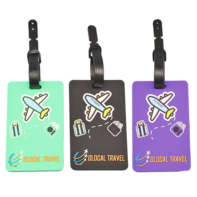 Etiquetas de PVC con pegamento suave para estudiantes, etiqueta de identificación para equipaje, soporte para dirección de embarque, accesorio colgante de viaje
