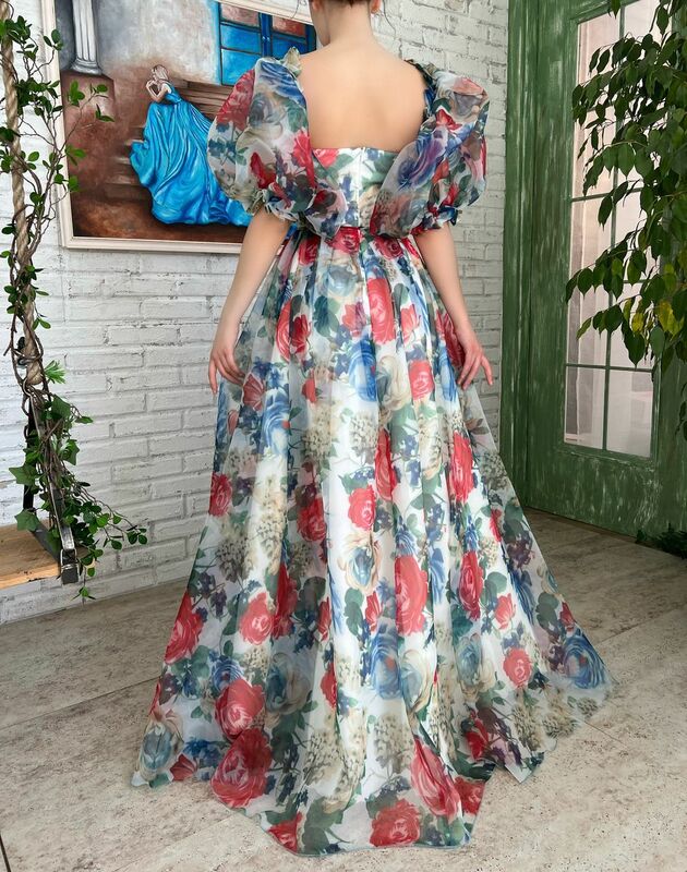 Sweetheart Short Sleeves A Line Floral Formal Occassion Dresses Custom Made Elegant Prom Dresses for Women فساتين للحفلات الراقص